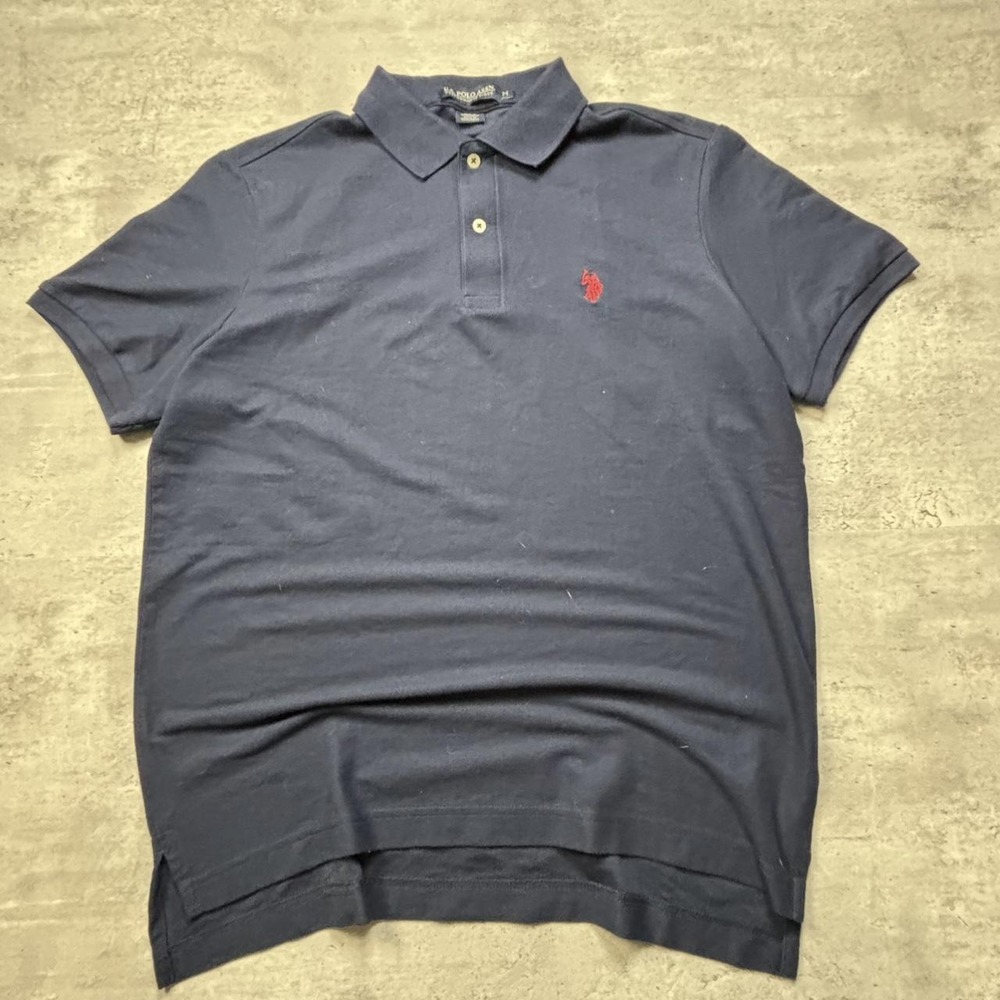 U.S. Polo Assn. Polo Tee Mens Medium Navy Blue Red Performance Pique Vintage